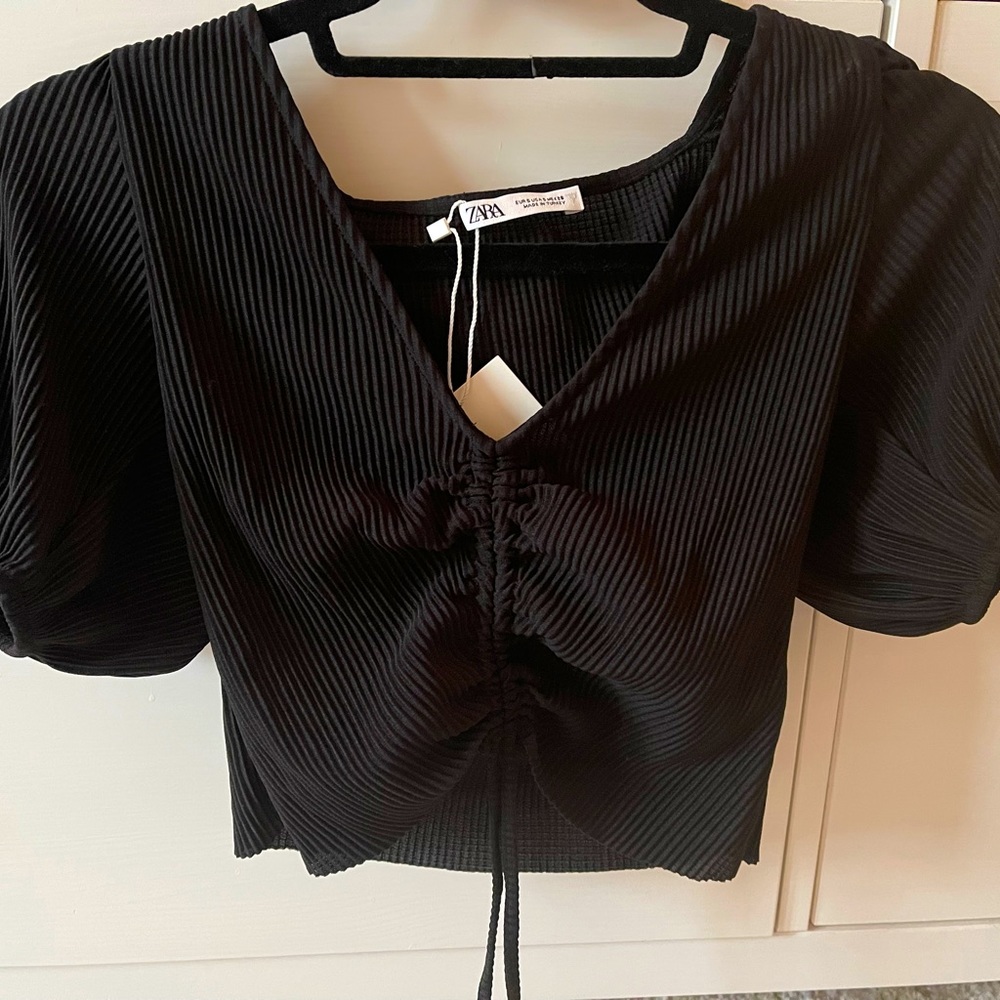 Zara Puff Sleeve Ruched Crop Top - Size Small